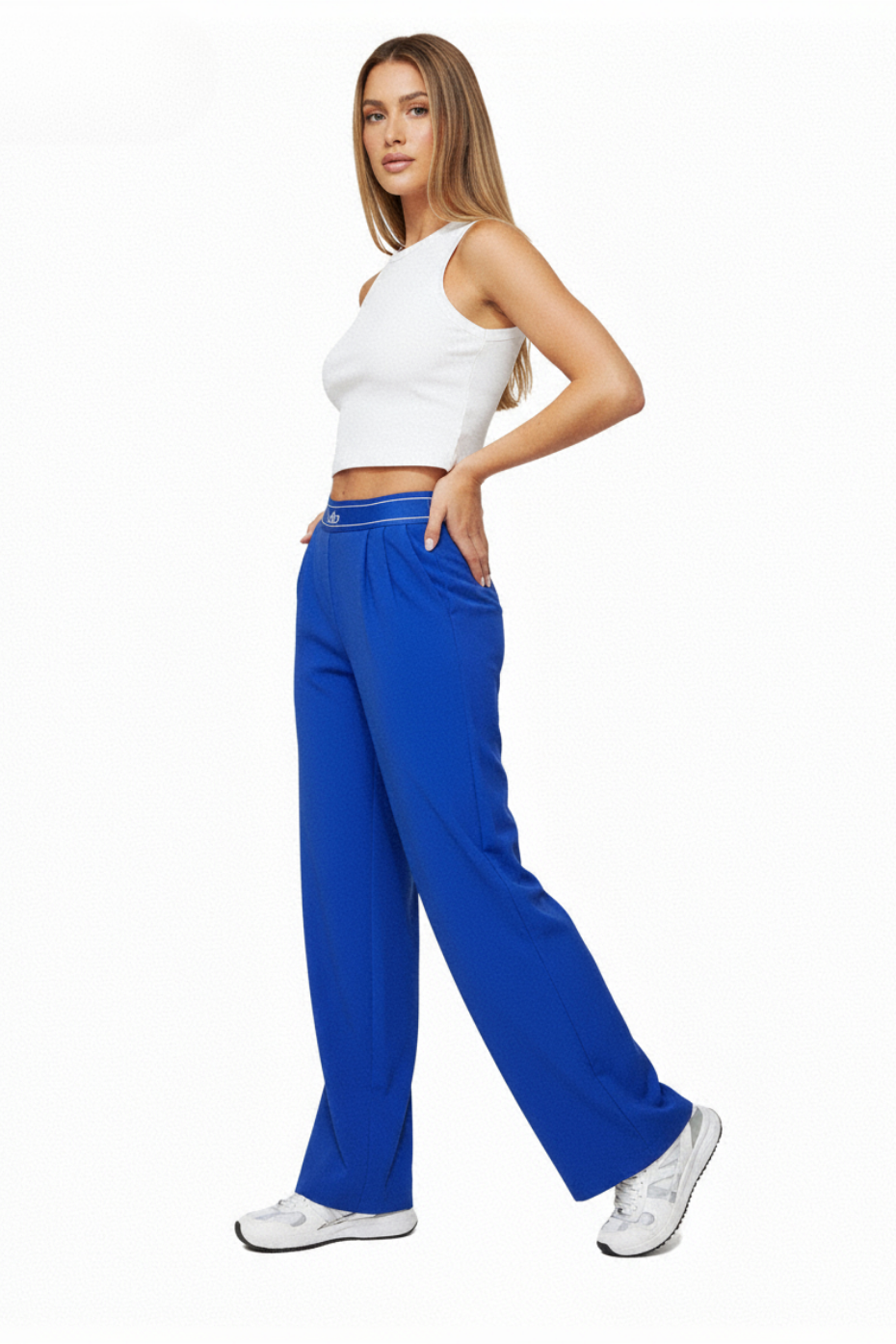 Basic Saks Mavisi Renk Rahat Kalıp Beli Lastikli Regular Pantolon