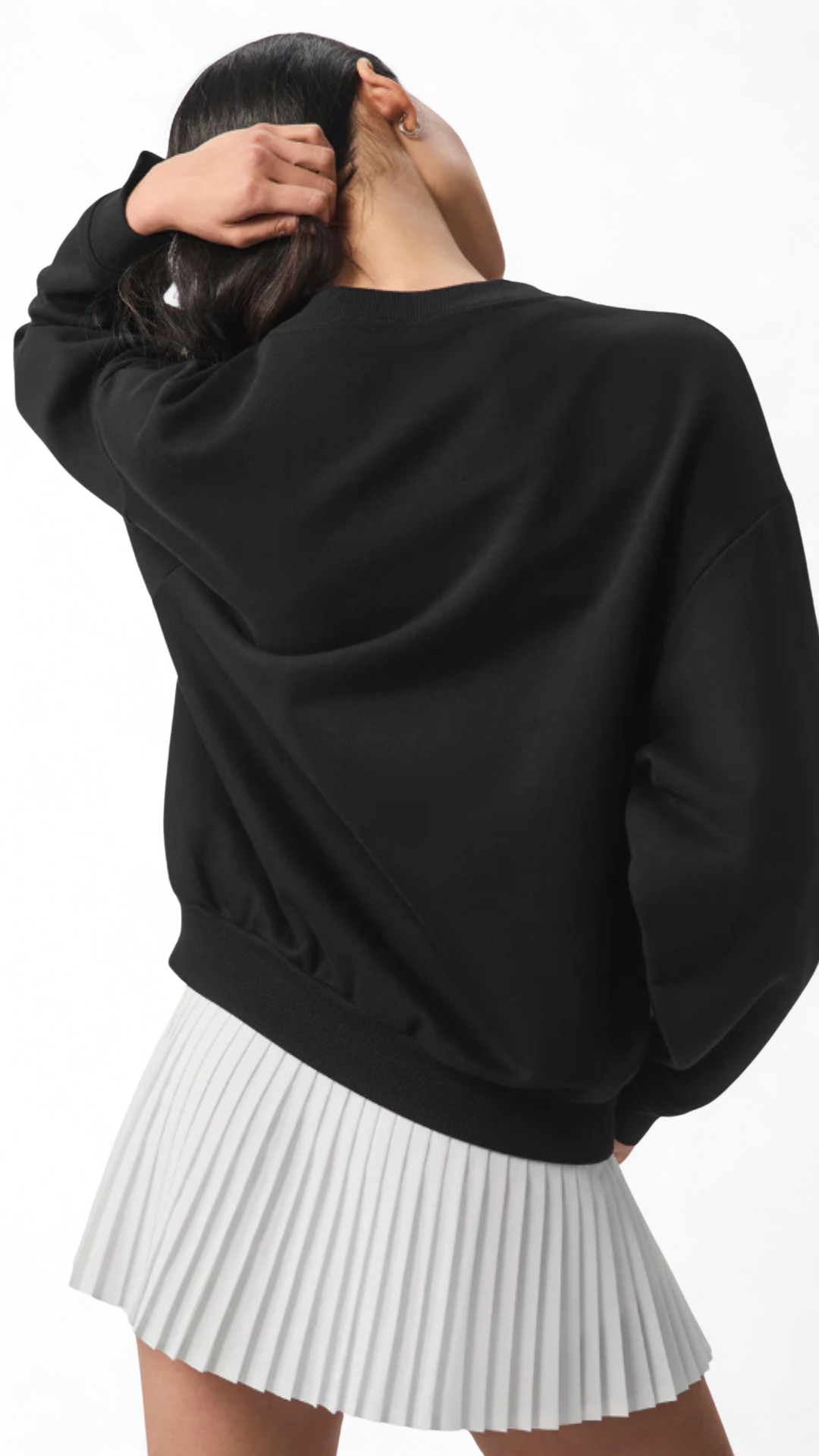 Basic Bisiklet Yaka Uzun Kollu Siyah Sweatshirt