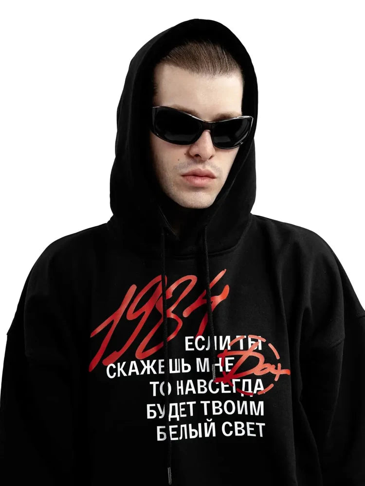 Men's Sweatshirts  Graphic Hoodies Oversized Winter Harajuku Full 1984 Long Sleeve Tops Korean Fashion Y2k Streetwear Clothing