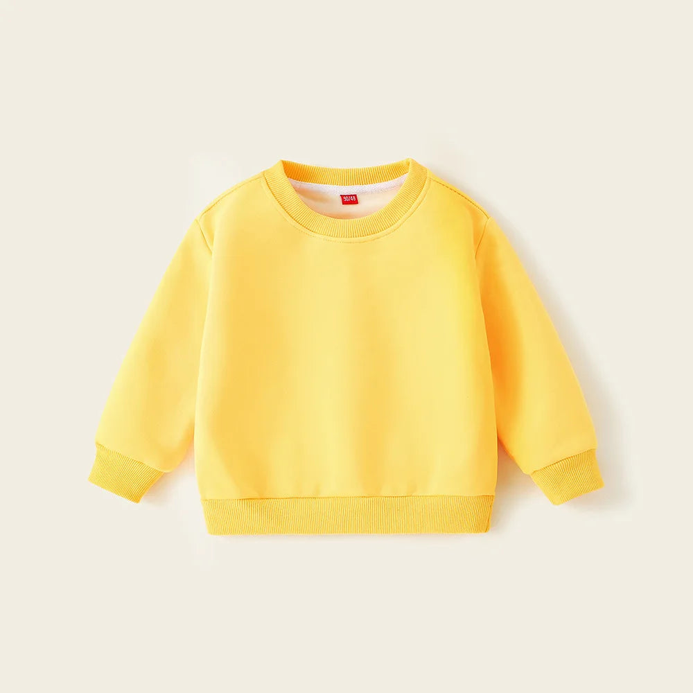 Childrens Boys Sweatshirts Autumn Winter Thickened Integrated Fleece Solid Baby Boys Pullovers Simple Versatile Toddler Boys Top