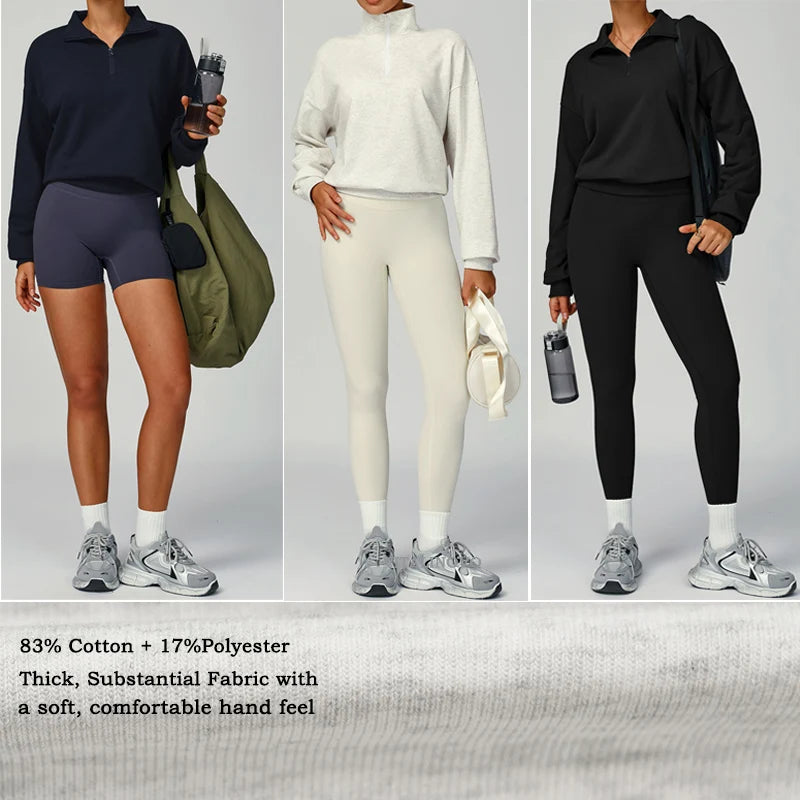 Cropped Sweatshirts for Women Cotton Long Sleeve Sweaters Quarter Zip Pullover Fall Outfits Oversized Hoodies Comfy Winter Cloth