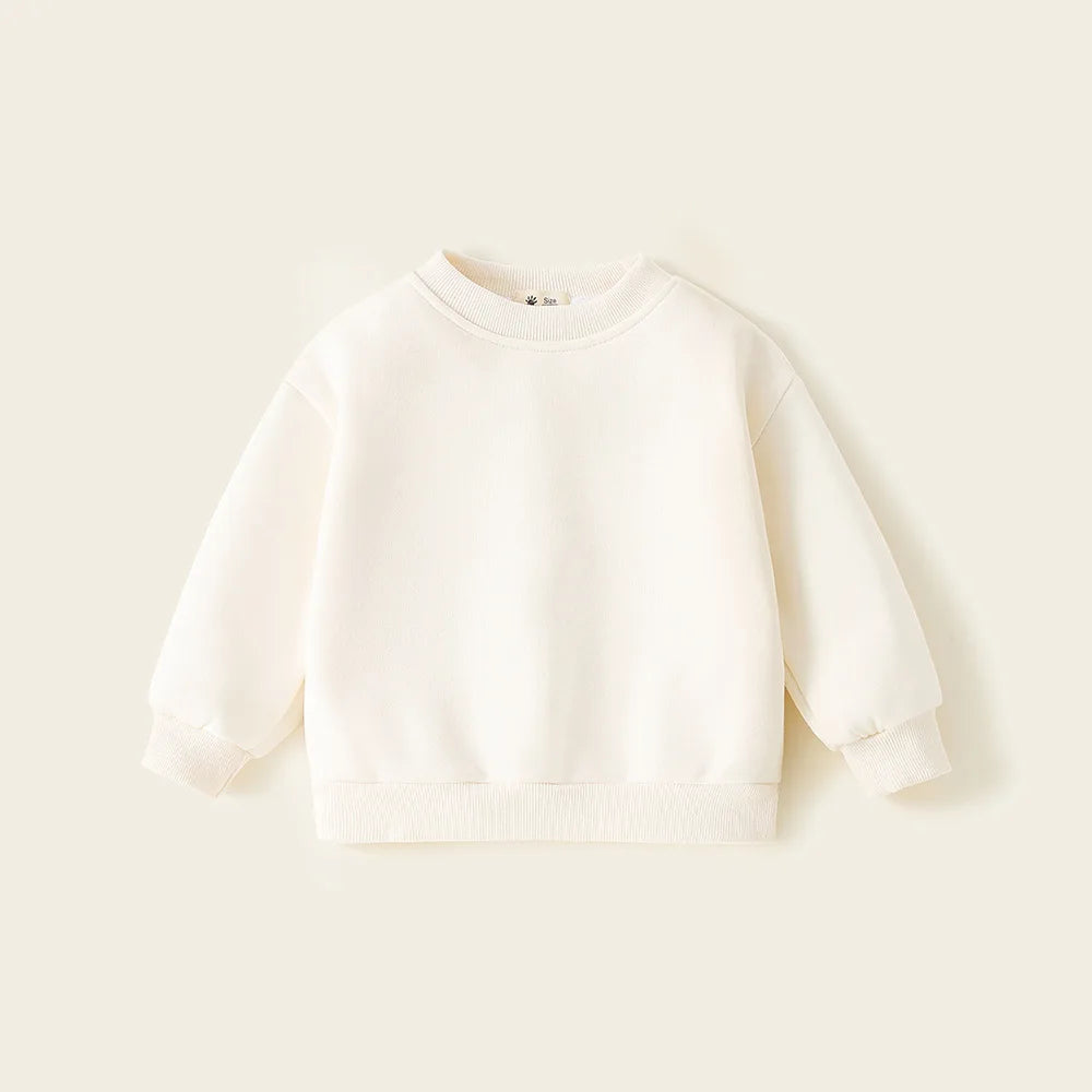 Childrens Boys Sweatshirts Autumn Winter Thickened Integrated Fleece Solid Baby Boys Pullovers Simple Versatile Toddler Boys Top