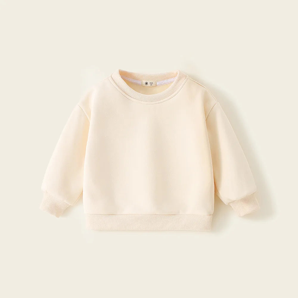 Childrens Boys Sweatshirts Autumn Winter Thickened Integrated Fleece Solid Baby Boys Pullovers Simple Versatile Toddler Boys Top