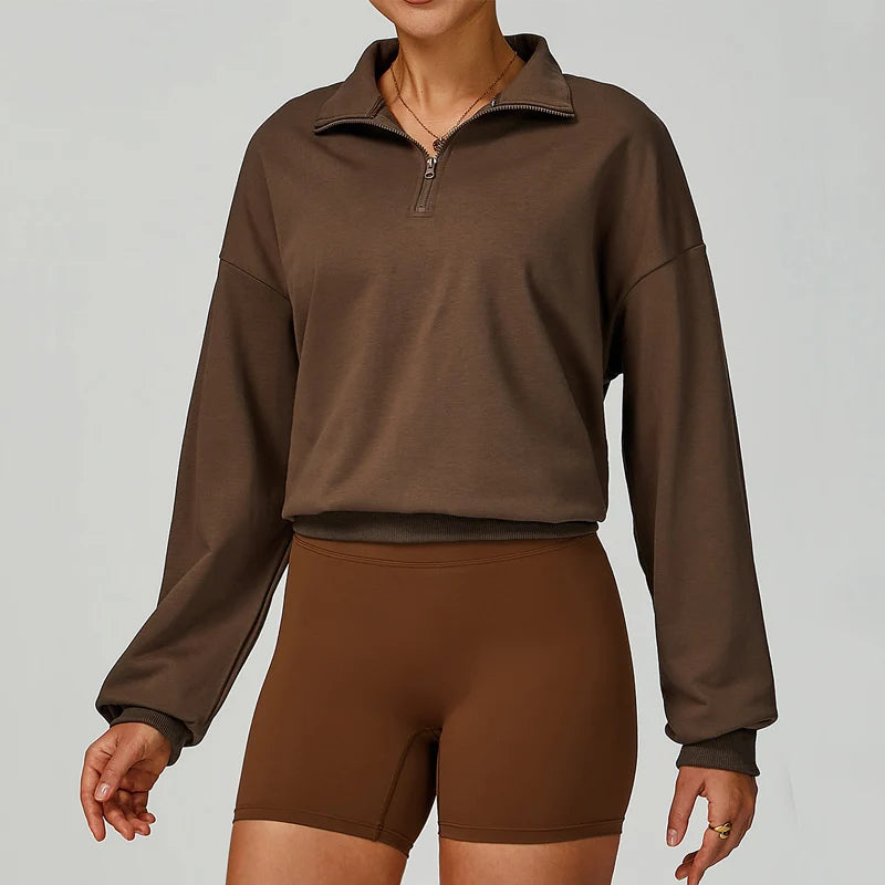 Cropped Sweatshirts for Women Cotton Long Sleeve Sweaters Quarter Zip Pullover Fall Outfits Oversized Hoodies Comfy Winter Cloth