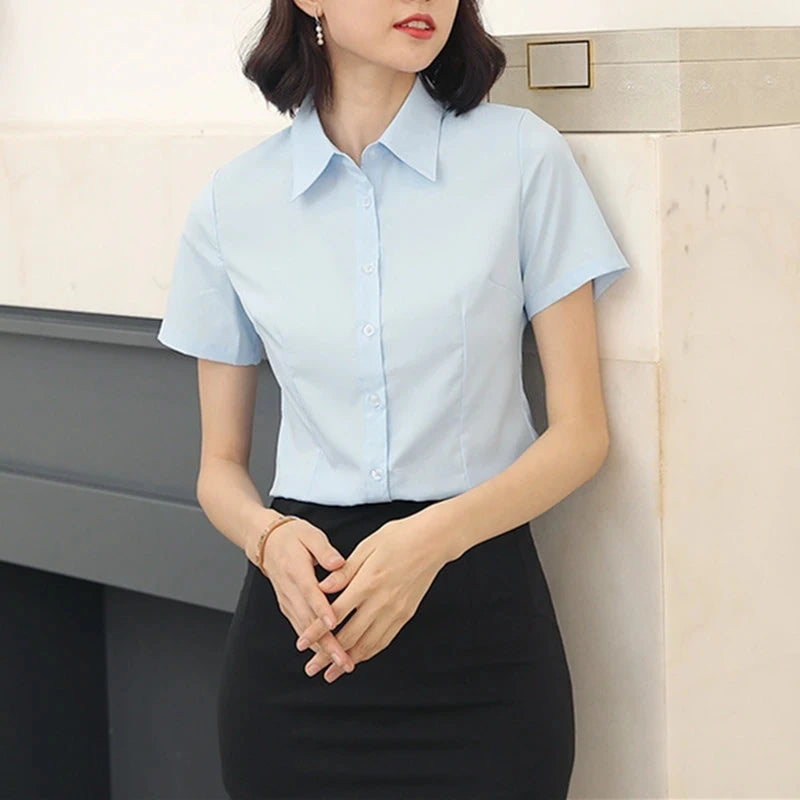 Fashion Woman Blouses 2024 V-neck Short Sleeve Solid Work Shirts Tops Pretty and Cheap Women's Blouse OL Elegant Female clothing