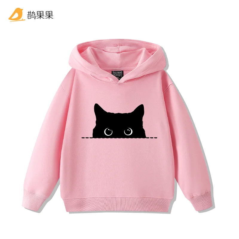 New Fashion Simple Cat-printed Sweatshirts for Boys and Girls Casual Cute Comfort Warm Hooded Sweatshirts in Autumn Winter