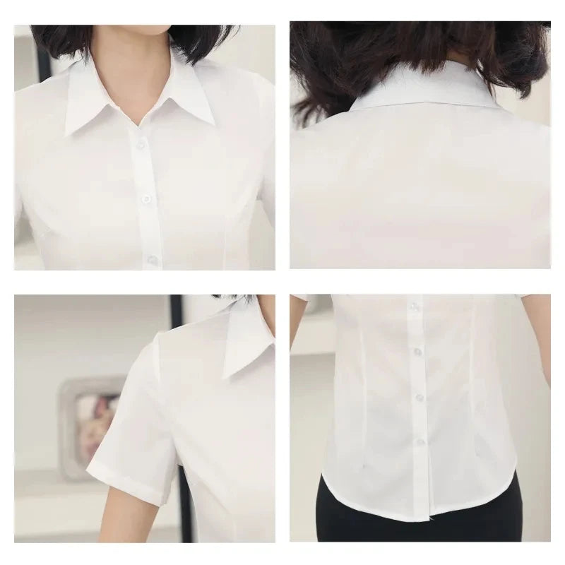 Fashion Woman Blouses 2024 V-neck Short Sleeve Solid Work Shirts Tops Pretty and Cheap Women's Blouse OL Elegant Female clothing