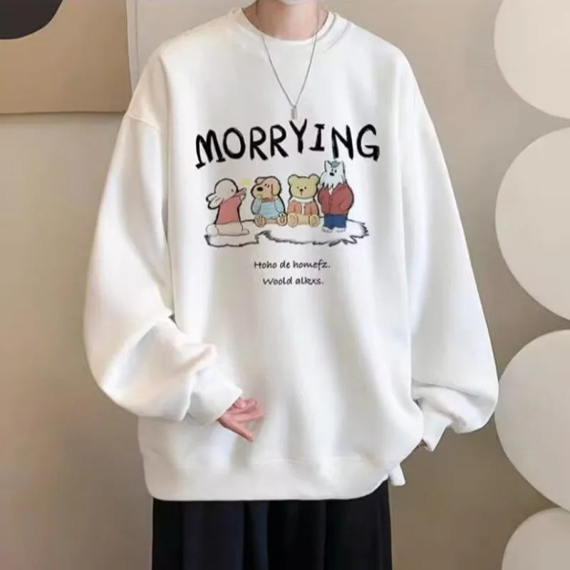 Men Sweatshirts Fashion Cartoon Animal Convention Print Pullover Oversized Loose Casual Round Neck Sweatshir Plus Size M-8XL