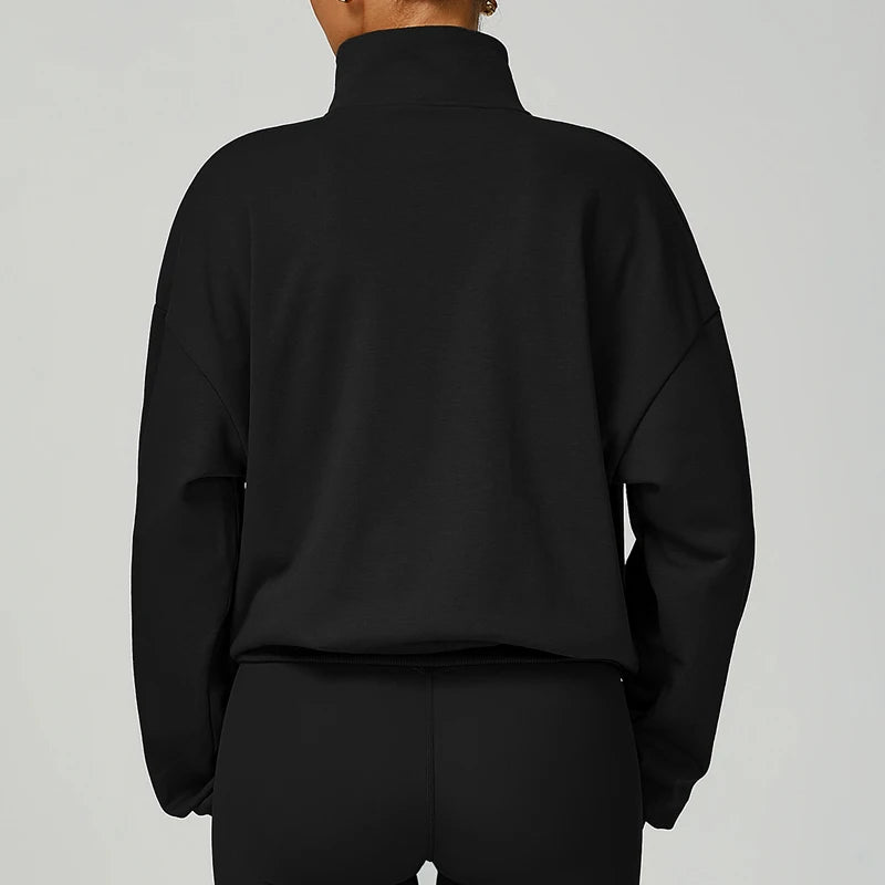 Cropped Sweatshirts for Women Cotton Long Sleeve Sweaters Quarter Zip Pullover Fall Outfits Oversized Hoodies Comfy Winter Cloth