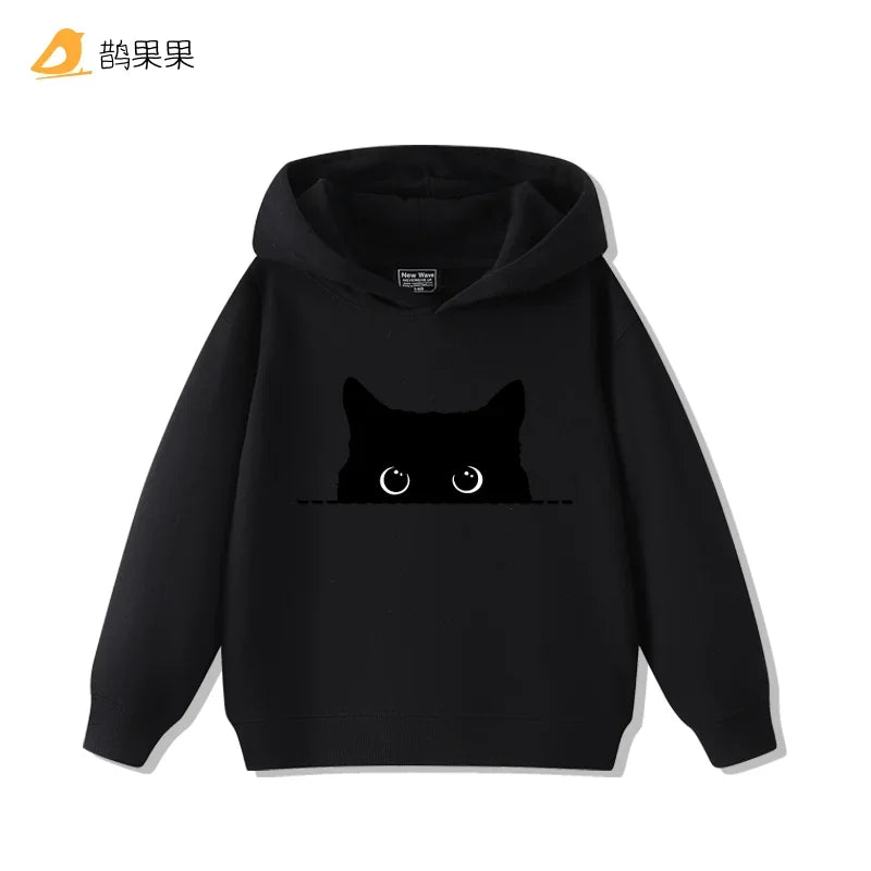 New Fashion Simple Cat-printed Sweatshirts for Boys and Girls Casual Cute Comfort Warm Hooded Sweatshirts in Autumn Winter
