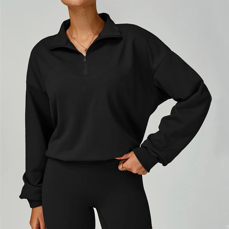 Cropped Sweatshirts for Women Cotton Long Sleeve Sweaters Quarter Zip Pullover Fall Outfits Oversized Hoodies Comfy Winter Cloth