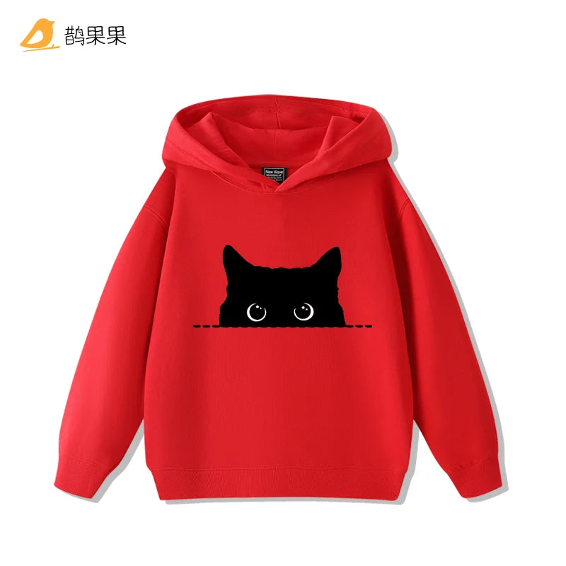 New Fashion Simple Cat-printed Sweatshirts for Boys and Girls Casual Cute Comfort Warm Hooded Sweatshirts in Autumn Winter