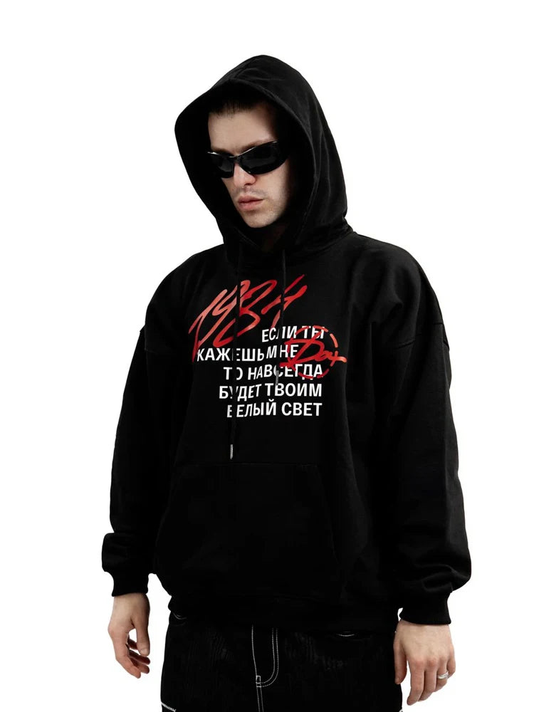 Men's Sweatshirts  Graphic Hoodies Oversized Winter Harajuku Full 1984 Long Sleeve Tops Korean Fashion Y2k Streetwear Clothing