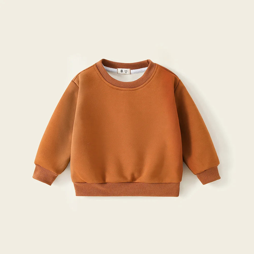 Childrens Boys Sweatshirts Autumn Winter Thickened Integrated Fleece Solid Baby Boys Pullovers Simple Versatile Toddler Boys Top