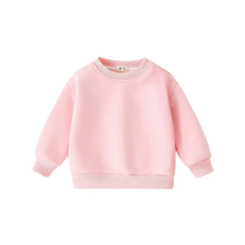 Childrens Boys Sweatshirts Autumn Winter Thickened Integrated Fleece Solid Baby Boys Pullovers Simple Versatile Toddler Boys Top