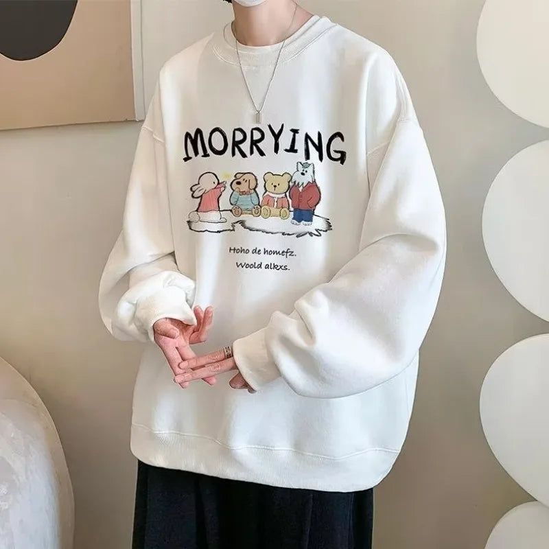 Men Sweatshirts Fashion Cartoon Animal Convention Print Pullover Oversized Loose Casual Round Neck Sweatshir Plus Size M-8XL