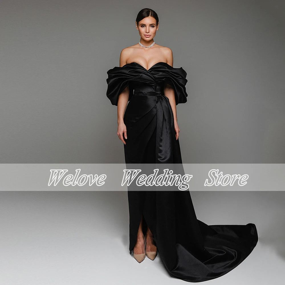 Off Shoulder Engagement Prom Dress For Woman Detachable Train Floor Length Draped Sweetheart Neck Mono Evening Party Gown Large