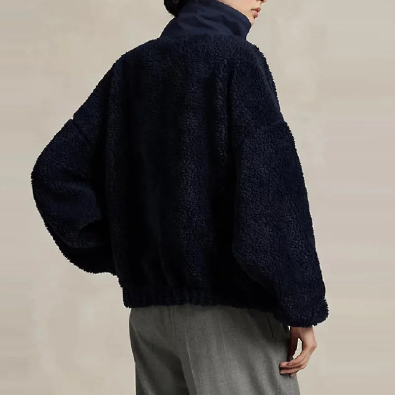 Women's Sweatshirts Cute Bear Pattern Blouses High Collar Warm Polar Fleece Sweater Soft Tops 2025 New Winter Lady Y2K Clothes