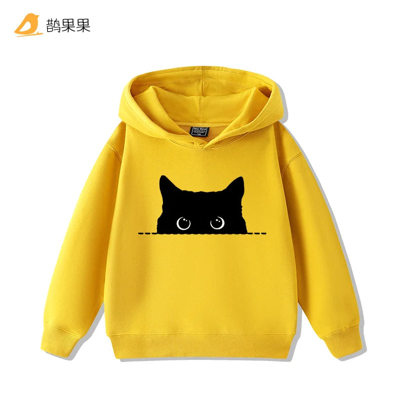New Fashion Simple Cat-printed Sweatshirts for Boys and Girls Casual Cute Comfort Warm Hooded Sweatshirts in Autumn Winter