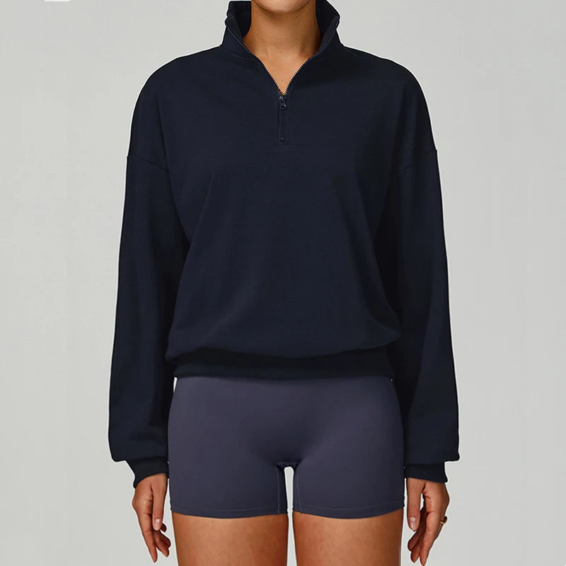 Cropped Sweatshirts for Women Cotton Long Sleeve Sweaters Quarter Zip Pullover Fall Outfits Oversized Hoodies Comfy Winter Cloth