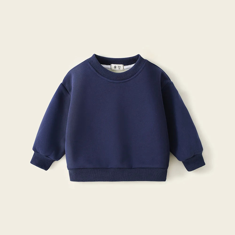 Childrens Boys Sweatshirts Autumn Winter Thickened Integrated Fleece Solid Baby Boys Pullovers Simple Versatile Toddler Boys Top
