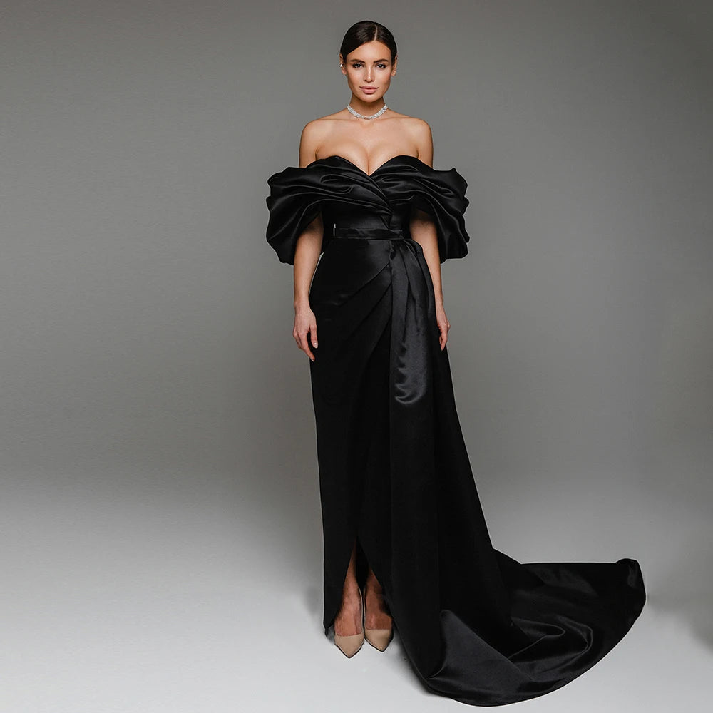 Off Shoulder Engagement Prom Dress For Woman Detachable Train Floor Length Draped Sweetheart Neck Mono Evening Party Gown Large