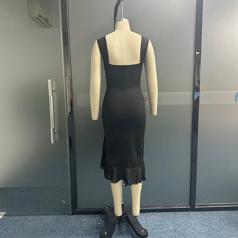 Dresses For Women 2023 Summer Elegant Solid Sleeveless Vestidos Slim Backless Ruffles Irregular Streetwear Party Evening Dress