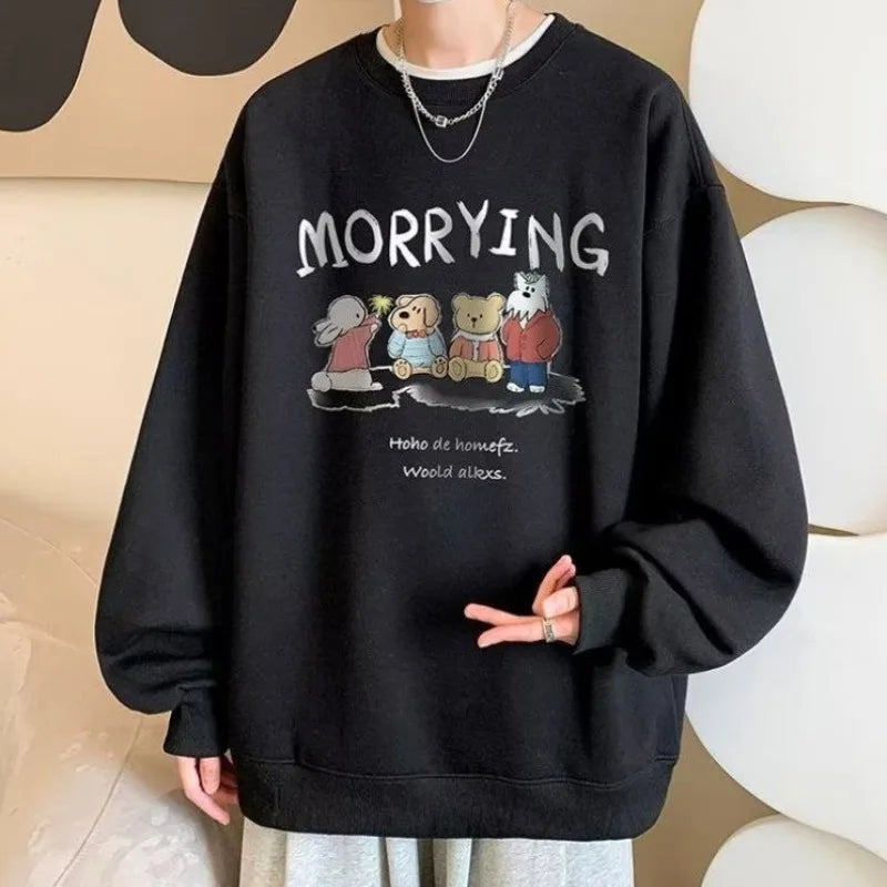 Men Sweatshirts Fashion Cartoon Animal Convention Print Pullover Oversized Loose Casual Round Neck Sweatshir Plus Size M-8XL
