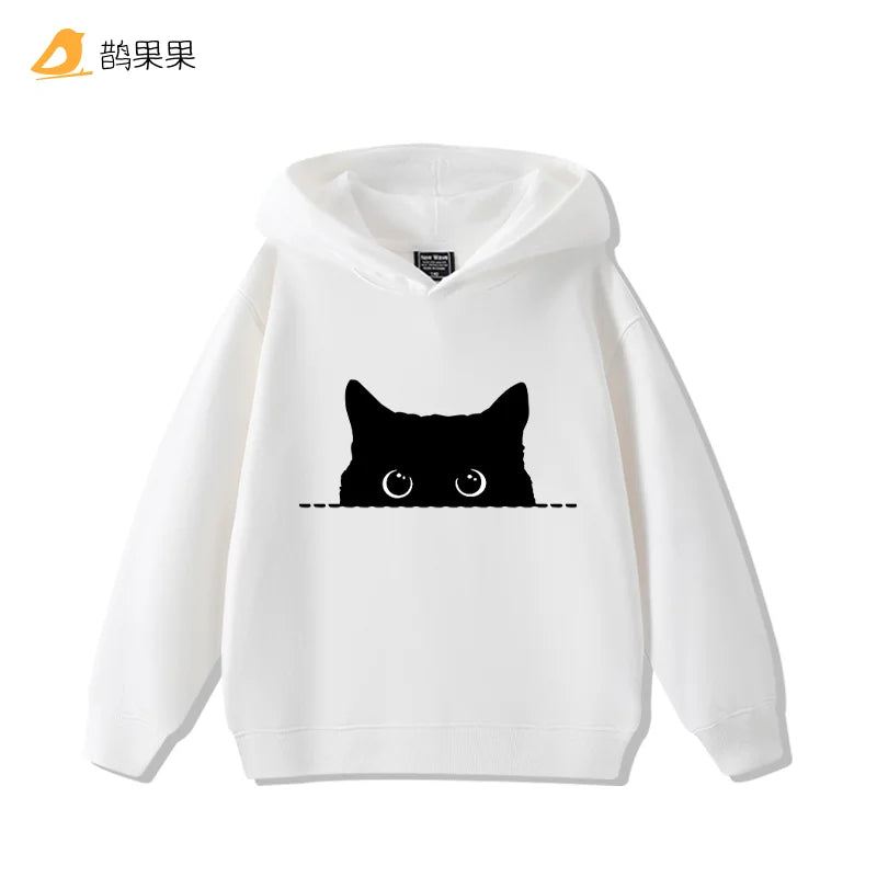 New Fashion Simple Cat-printed Sweatshirts for Boys and Girls Casual Cute Comfort Warm Hooded Sweatshirts in Autumn Winter